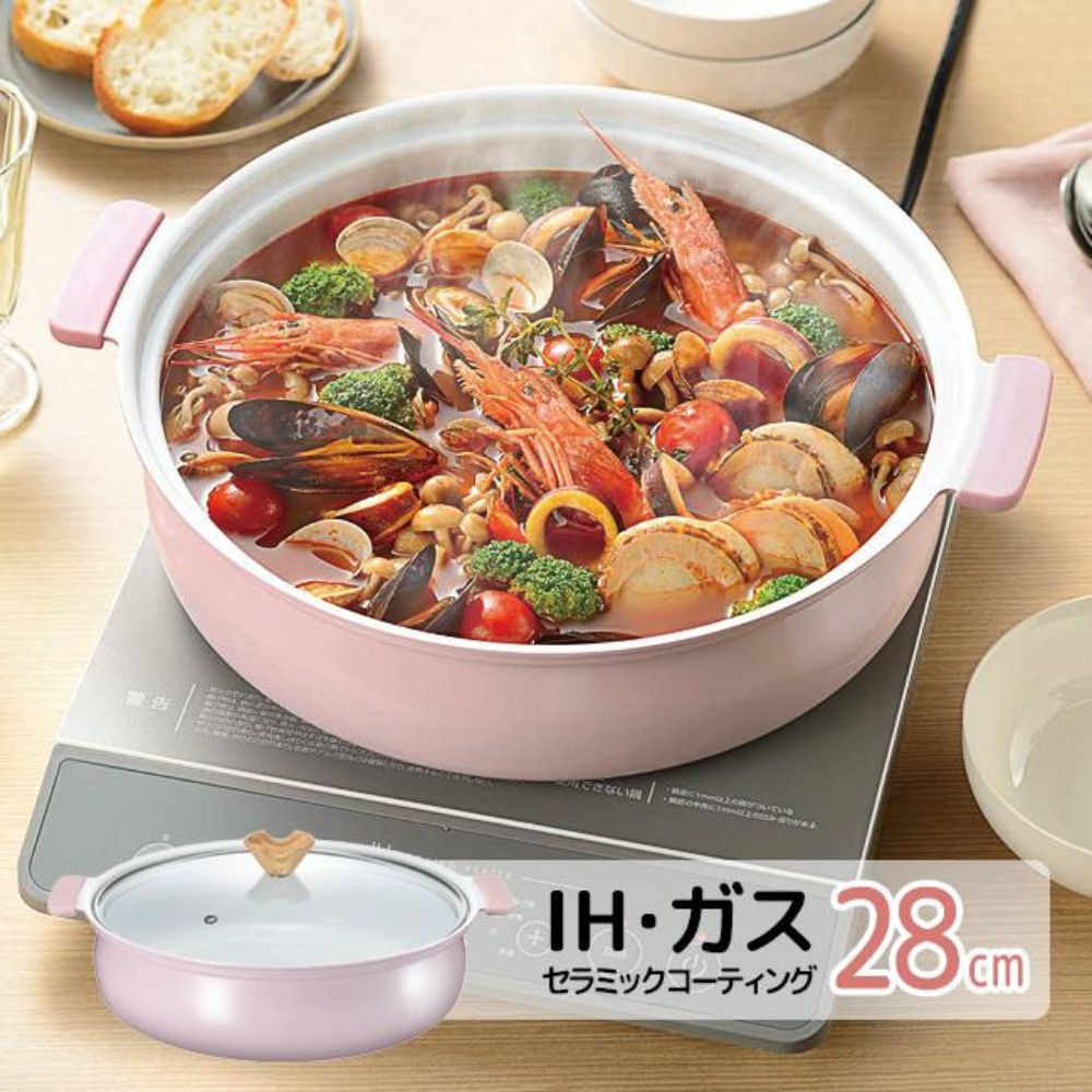 陶瓷塗層邊爐鍋火鍋煲 | 28CM | 粉紅色 | 電磁爐適用 | 日本 KAKUSEE coronto | CT-23