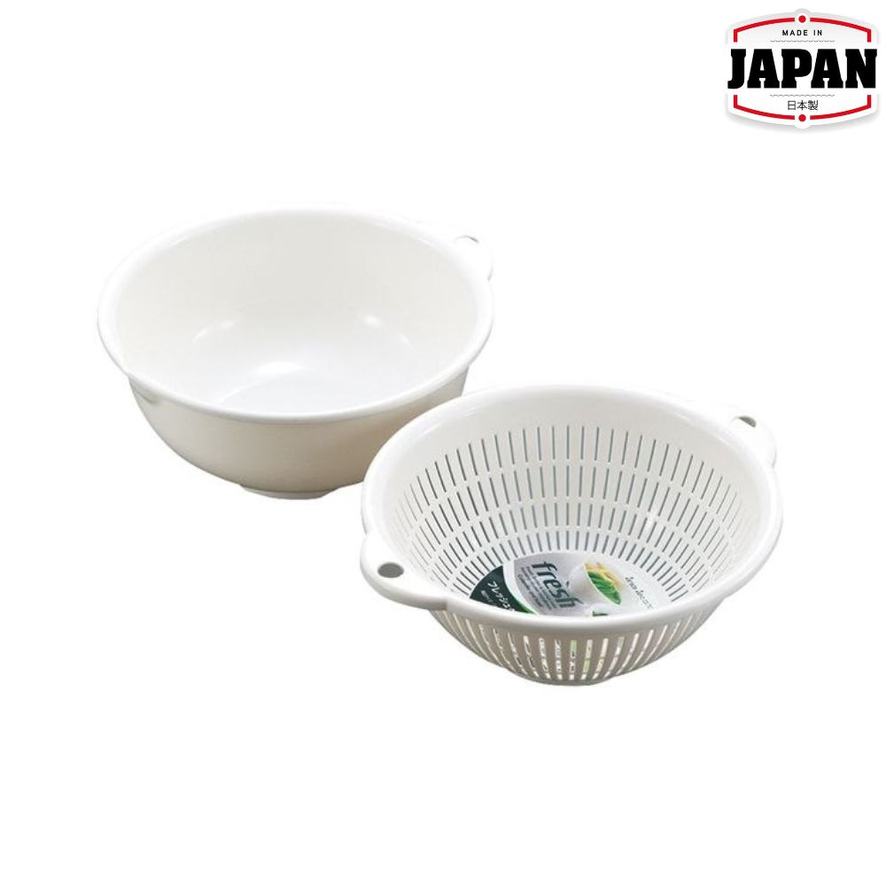 筲箕/瀝水膠篩連盤套裝 | 圓型 | 白色 | SANADA | 日本製 | SA-D5324W