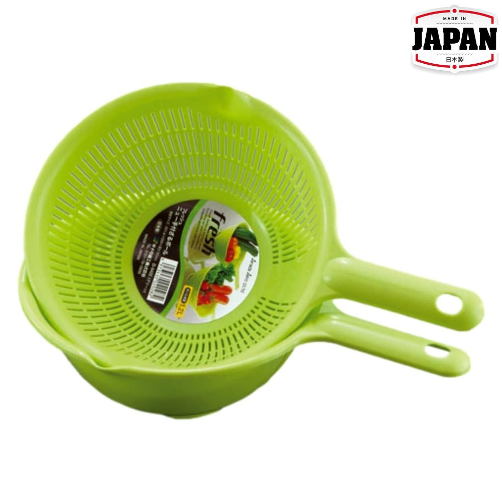 單柄筲箕/瀝水膠篩連盤套裝 | 圓型 | 綠色 | SANADA | 日本製 | SA-D5422GR