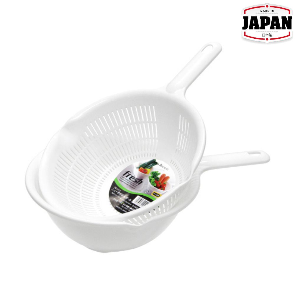 單柄筲箕/瀝水膠篩連盤套裝 | 圓型 | 白色 | SANADA | 日本製 | SA-D5422WH