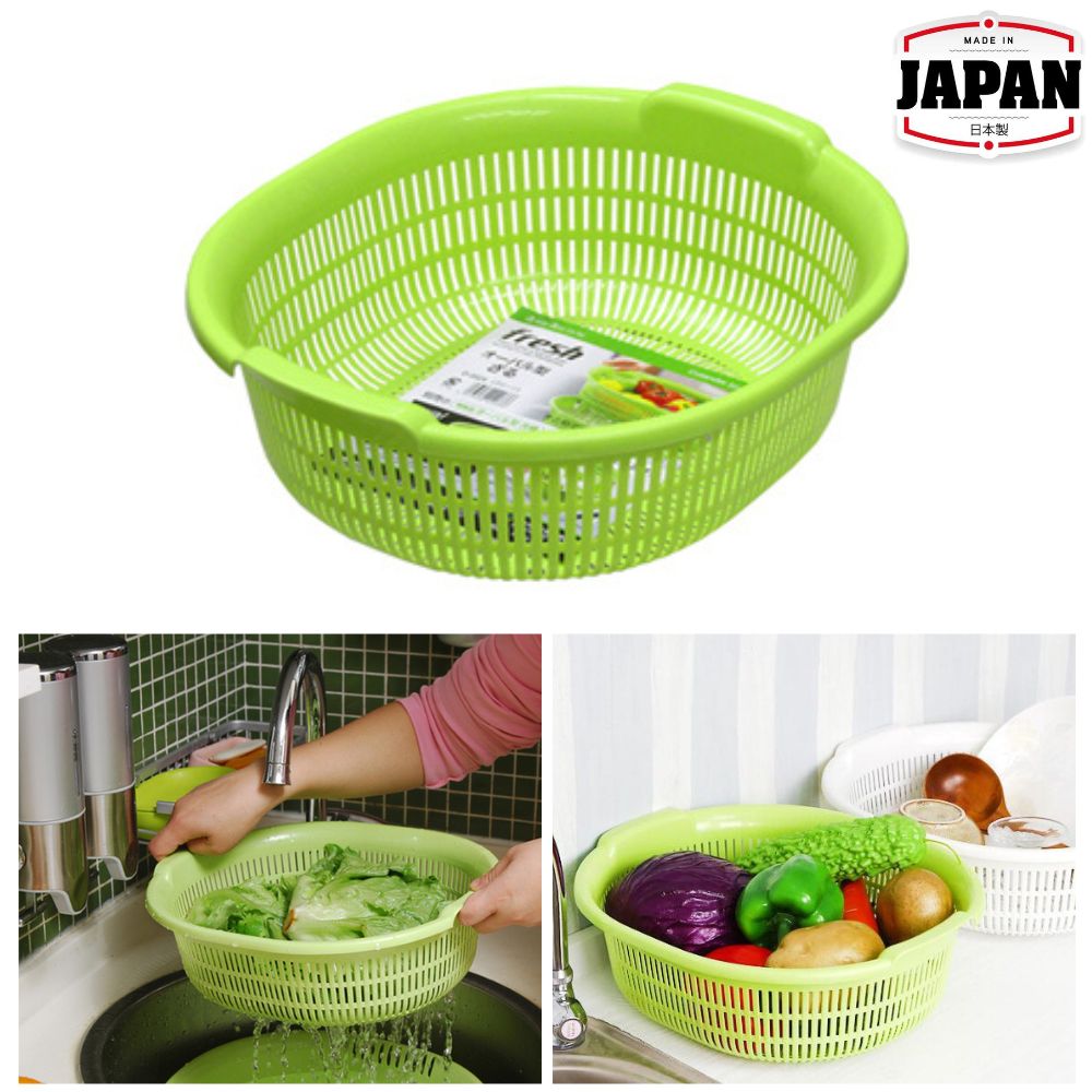 筲箕/瀝水膠篩 | 橢圓型 | 綠色 | SANADA | 日本製 | SA-D5524GR